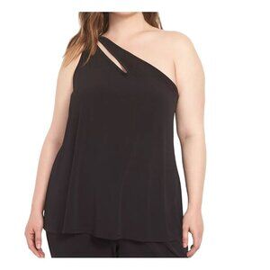 Lane Bryant Top Women 22 Black One Shoulder Neutral Minimalist Retro 80s Artsy